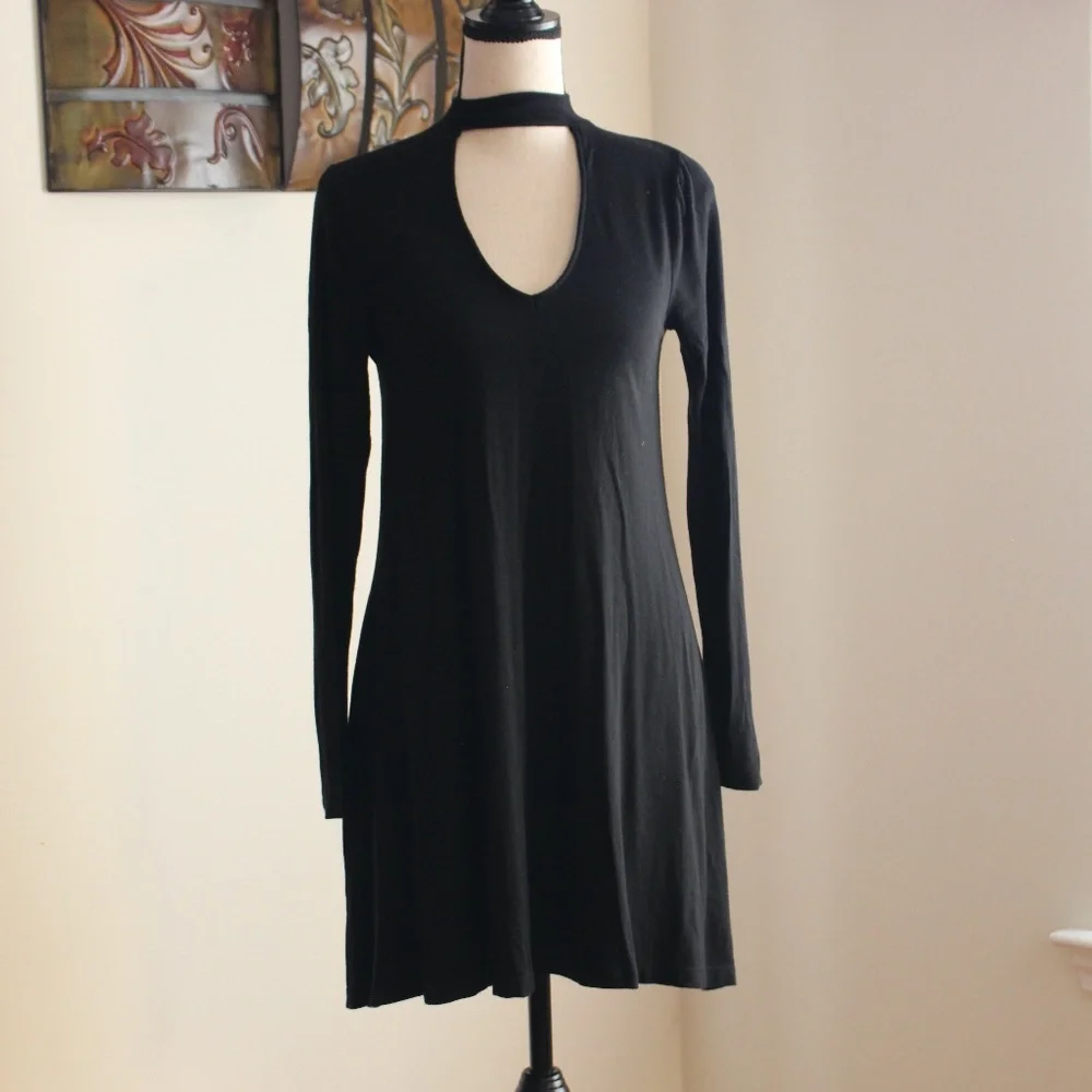 Express, black long sleeve mock neck cut-out dress ....